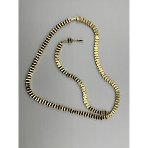 Vintage Gold‎ Tone Geometric Link Necklace and Bracelet Set Chevron Accordion